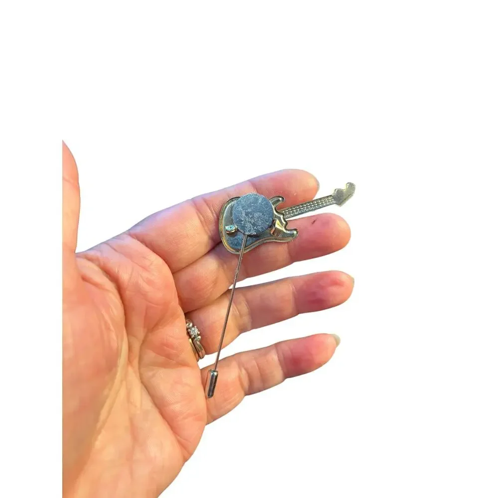 Rock Guitar Lapel Pin Handmade Vintage Brooch Upcycled Music Lover Gift